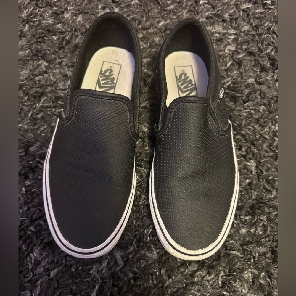 Vans Women Black Perforated Slip-On Leather